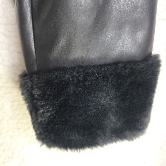 Black Faux leather Sm Fur collars n sleeve accent. Croptop. Big Buttons. Stylish - Picture 6 of 13